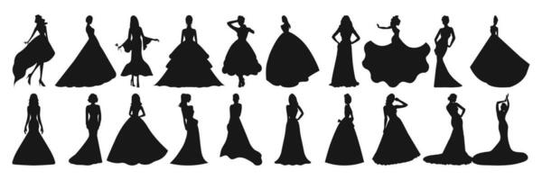 Set beautiful fashion girl silhouette on a white background. vector