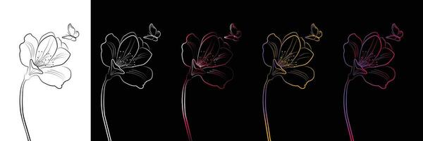 Flower set line art isolated vector illustration.