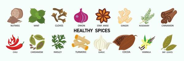 Spices icon set, flat style. vector