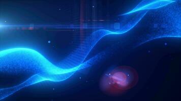 Blue glowing energy bright waves from small particles and lines abstract background video