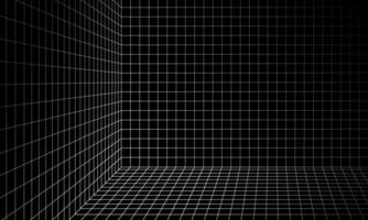 Empty futuristic digital empty room background with white grid lines. Cyber technology, sci-fi, cover, wireframe, space, quantum. Vector illustration.