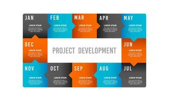 Infographic 12-month process for project development. Business presentation. Vector illustration.