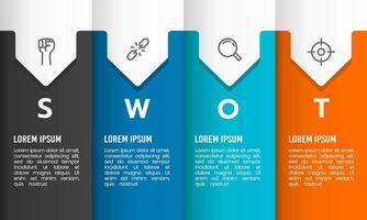 SWOT analysis template. Infographic 4 steps with icon design. Vector illustration.