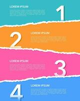 4 steps infographic on torn a half-sheet color paper template. Vector illustration.