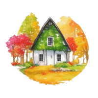 Watercolor English country house with 4 seasons AI Generative png