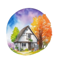 Watercolor English country house with 4 seasons AI Generative png