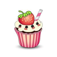 Strawberry cupcake on white background. Vector illustration EPS10.