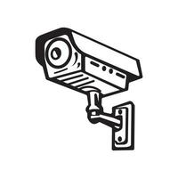 Security camera. CCTV surveillance system. Monitoring, guard equipment, burglary or robbery prevention. Vector illustration isolated on white background. Editable stroke.