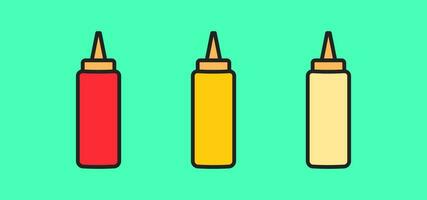 Sause in bottle icon. Ketchup, mayonnaise and mustard sign. Colored flat design. vector