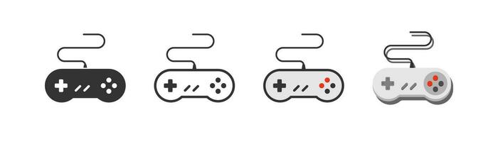 Gamepad icon on light background. Vintage game console, joystick symbol. Oldschool  retro gaming sign. Outline, flat, and colored style. Flat design. Vector illustration.