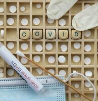 covid word on a wooden board photo