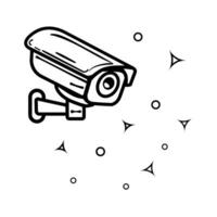 Security camera. CCTV surveillance system. Monitoring, guard equipment, burglary or robbery prevention. Vector illustration isolated on white background. Editable stroke.