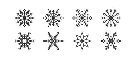 Snowflake icon set on white background. Winter holidays. Snowy, Christmas symbol. Different ornaments and shapes. Simple flat design. vector