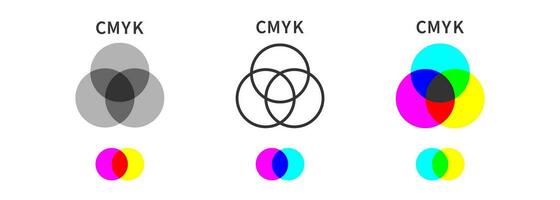 CMYK palette icon on light background. Calibration of color for print. Subtractive color mixing example. Outline, flat and colored style. Flat design. Vector illustration.