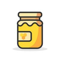 Honey jar icon on light background. Dessrt symbol. Bee, bear, sugar, pot signs. Outline, flat and colored style. Flat design. Vector illustration.