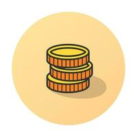Coin stack icon on light background. Money savings symbol. Dollar increase, golden coins pile with shadows, business concept. Outline, flat, and colored style. Flat design. Vector illustration.