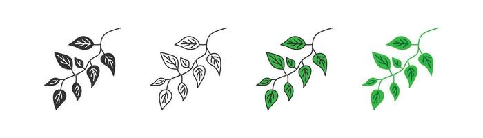 Tree branch with leafs doodle icon. Eco symbol. Summer, green, natural product. Flat design for web UI. Sketch style. Vector illustration.