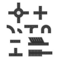 Roads and highway different intersection set of pieces, vector illustration