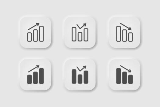 Statistic icon in neumorphism style. Icons for business, white user interface. UI, UX. Chart symbol. Stats, business, graphics, increase, economic, stock. Neumorphic style. Vector illustration.