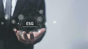 ESG - Enterprise resource planning ERP technology concept on virtual screen. photo