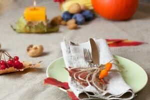 Autumn table decoration photo