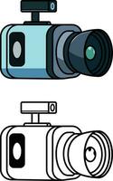 Camcorder cartoon style vector illustration, Cam coder, hand held video recording camera vector image, colored and black and white stock vector