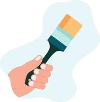 Hand holding a paint brush flat style vector illustration,  Hand painting with a brush  , hand painting a wall isolated on white background vector image