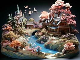 A serene and picturesque countryside scene featuring a charming old cottage nestled amidst rolling hills generative ai photo
