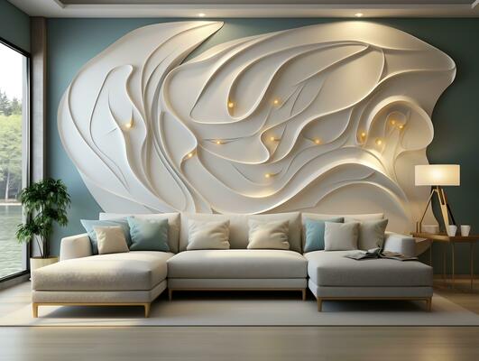 Modern 3D Abstraction Wallpaper for Walls Luxury Golden and White  Background, Interior Home Mural Painting wall art for Living Room  generative ai 27421367 Stock Photo at Vecteezy