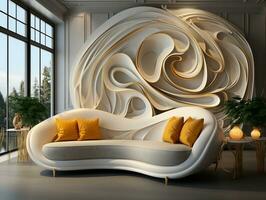 Modern 3D Abstraction Wallpaper for Walls Luxury Golden and White Background, Interior Home Mural Painting wall art for Living Room generative ai photo