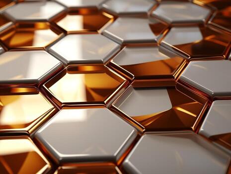 3D abstract hexagon background in golden and white colors honeycombs 3D abstract designs generative ai photo
