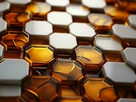 3D abstract hexagon background in golden and white colors honeycombs 3D abstract designs generative ai photo