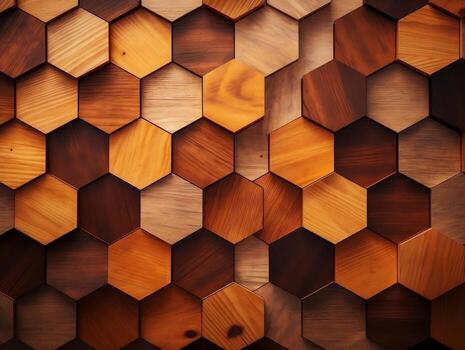 Abstract wooden seamless hexagonal mosaic tiles laid down in consisting of wooden texture generative ai photo