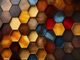 Abstract wooden seamless hexagonal mosaic tiles background with hexagons cubes in wooden texture generative ai photo