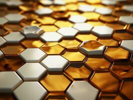 3D abstract hexagon background in golden and white colors honeycombs 3D abstract designs generative ai photo