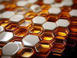 3D abstract hexagon background in golden and white colors honeycombs 3D abstract designs generative ai photo