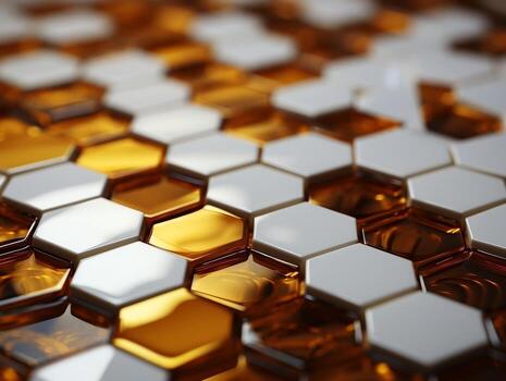 3D abstract hexagon background in golden and white colors honeycombs 3D abstract designs generative ai photo