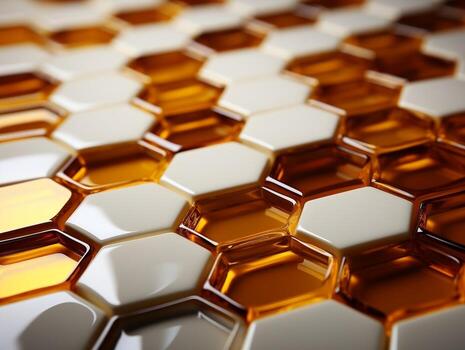 3D abstract hexagon background in golden and white colors honeycombs 3D abstract designs generative ai photo