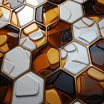 3D abstract hexagon background in golden and white colors honeycombs 3D abstract designs generative ai photo