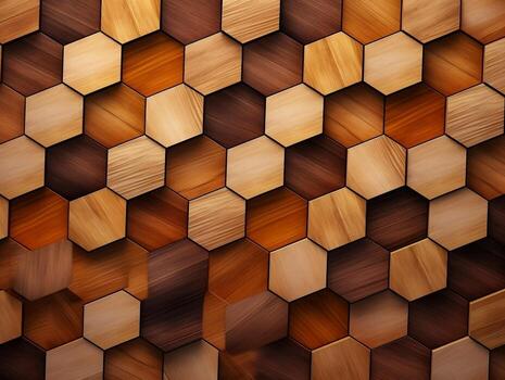 Abstract wooden seamless hexagonal mosaic tiles laid down in consisting of wooden texture generative ai photo
