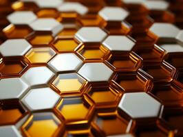 3D abstract hexagon background in golden and white colors honeycombs 3D abstract designs generative ai photo