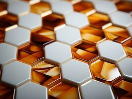 3D abstract hexagon background in golden and white colors honeycombs 3D abstract designs generative ai photo