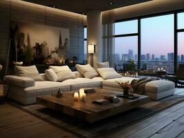 Modern living room with sofa generative ai photo