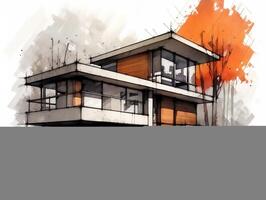 Modern house sketch illustration generative ai photo