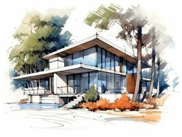 Modern house sketch illustration generative ai photo