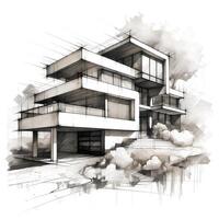 Modern house sketch illustration generative ai photo