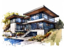 Modern house sketch illustration generative ai photo