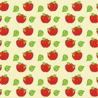 Red apple with a smiling worm. Seamless pattern. Vector illustration.