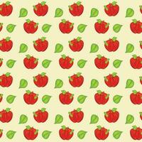 Red apple with a smiling worm. Seamless pattern. Vector illustration.