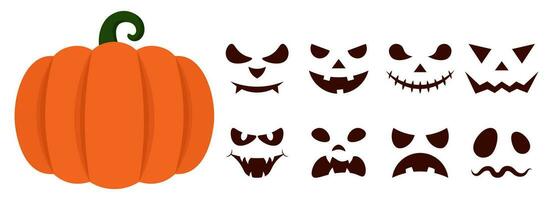 Halloween Generator. Pumpkin Faces. Vector Illustration In Flat Style